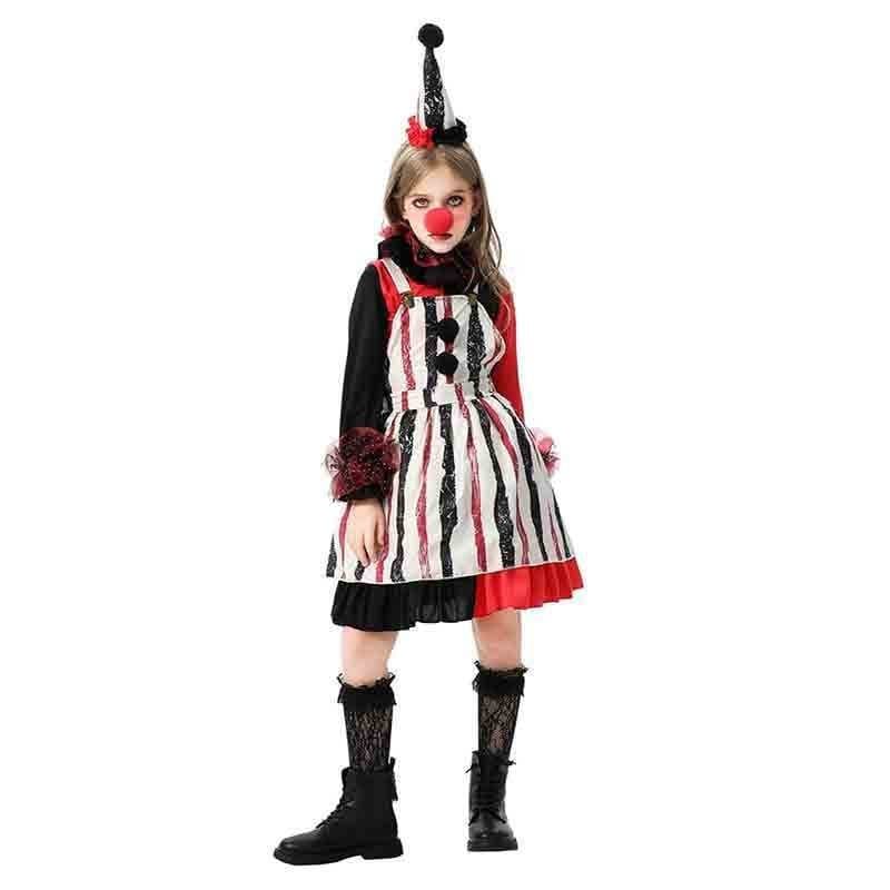 Fantasia Assustadora de Palhaço para Crianças, Vestido de Boneca Vintage Listrado para Festa de Halloween para Meninas,