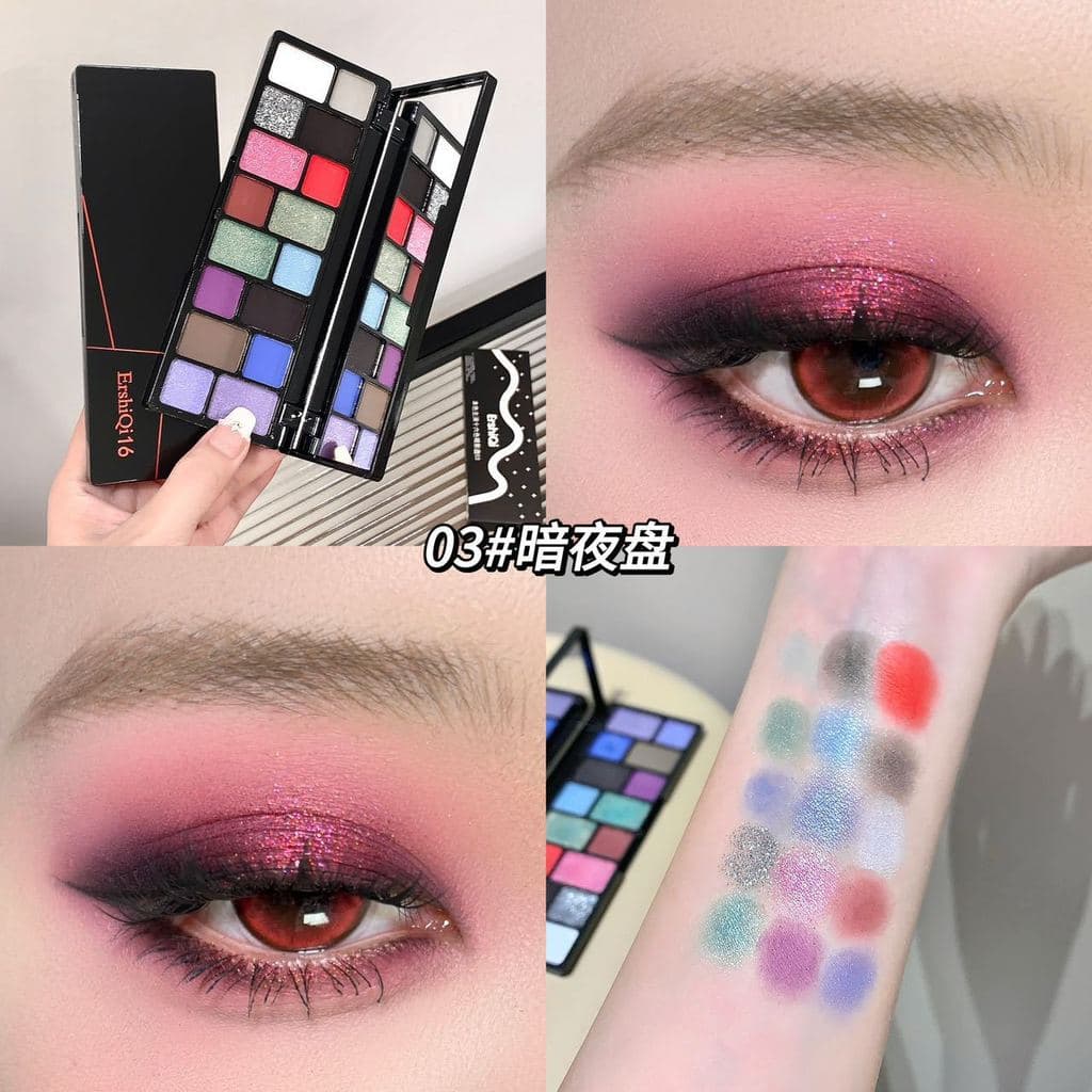 Paleta de sombras multicolorida para maquiagem de palco com brilho perolado, paleta de maquiagem com 16 cores em azul, v