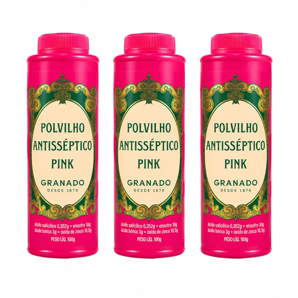 Kit 3 Polvilho Antisséptico Pink Granado 100g Original Contra Mau Odor