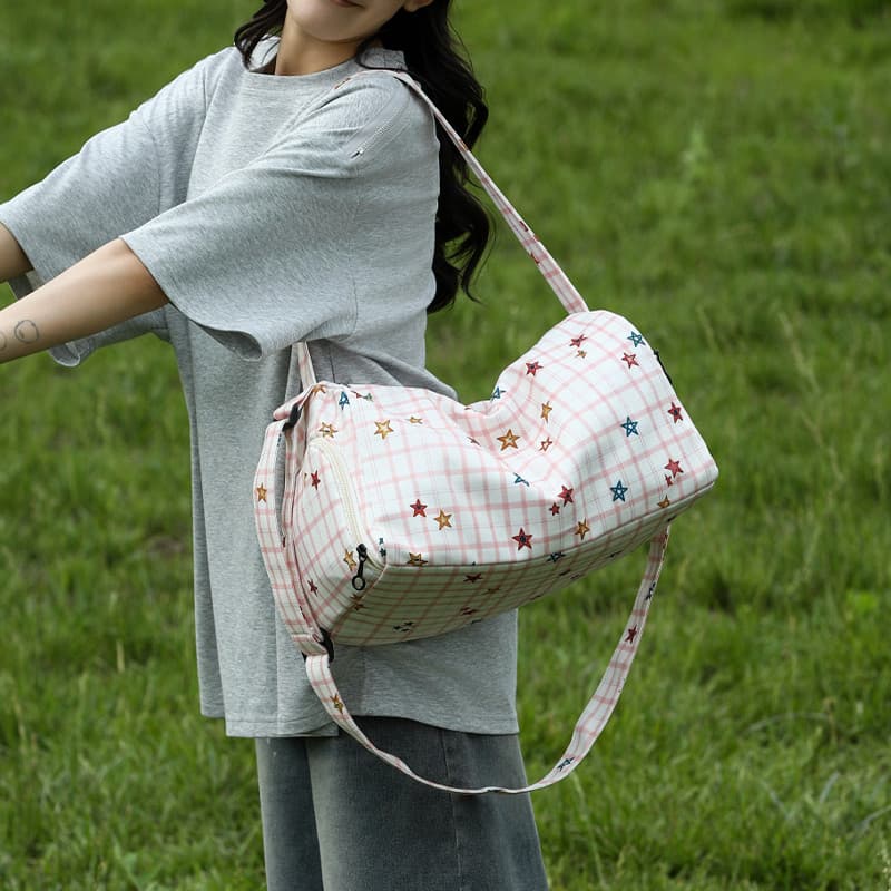 Novo estilo fresco xadrez saco de viagem feminino grande capacidade Casual saco de armazenamento de curta distância viag