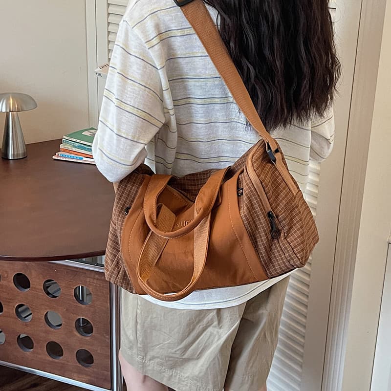 Bolsa de viagem xadrez Casual, grande capacidade, leve, academia, multifuncional, portátil, mensageiro, curta distância,