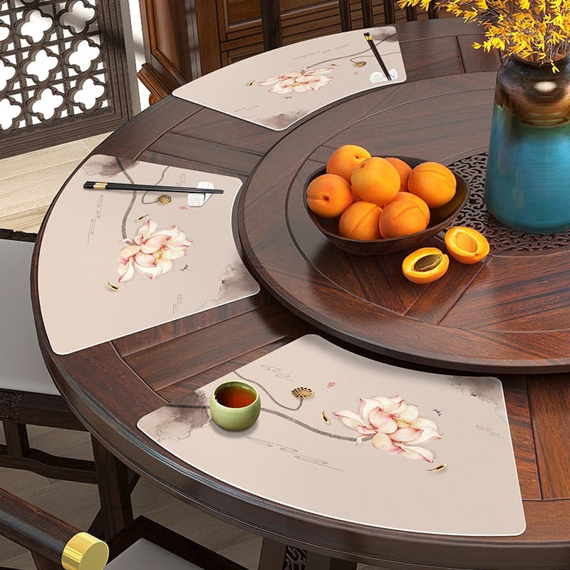 Novo estilo chinês mesa redonda em forma de leque Placemat estilo chinês à prova d'água à prova de óleo almofada de isol