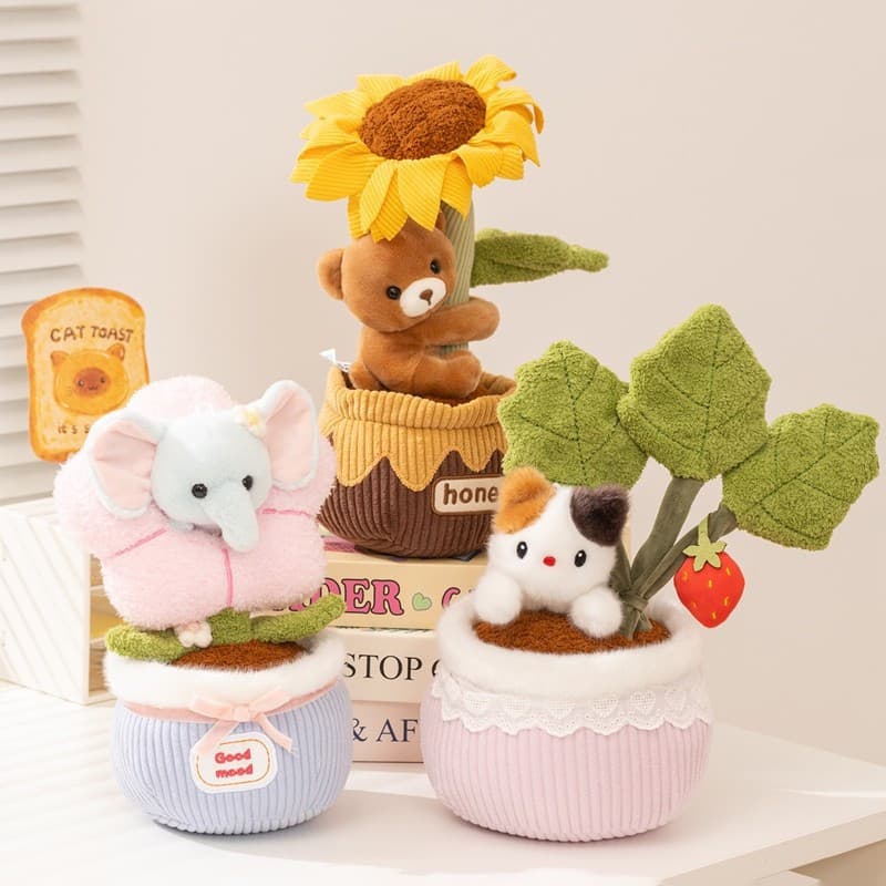 Animal Em Vaso Macio Decoração De Pelúcia Bonito Brinquedo Conforto Casa Quarto