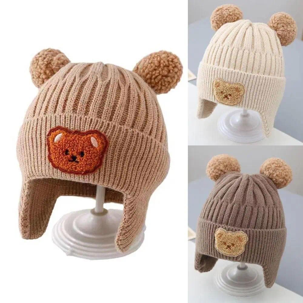 Inverno Bebê Gorro Boné Dos Desenhos Animados Urso Proteção De Orelha Chapéu De Malha Para Da Criança Meninos Meninas Bo