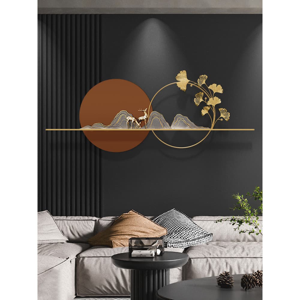 Novo estilo chinês restaurante ferro decorações de parede Ginkgo folha decoração da parede pingente sala estar sofá fund