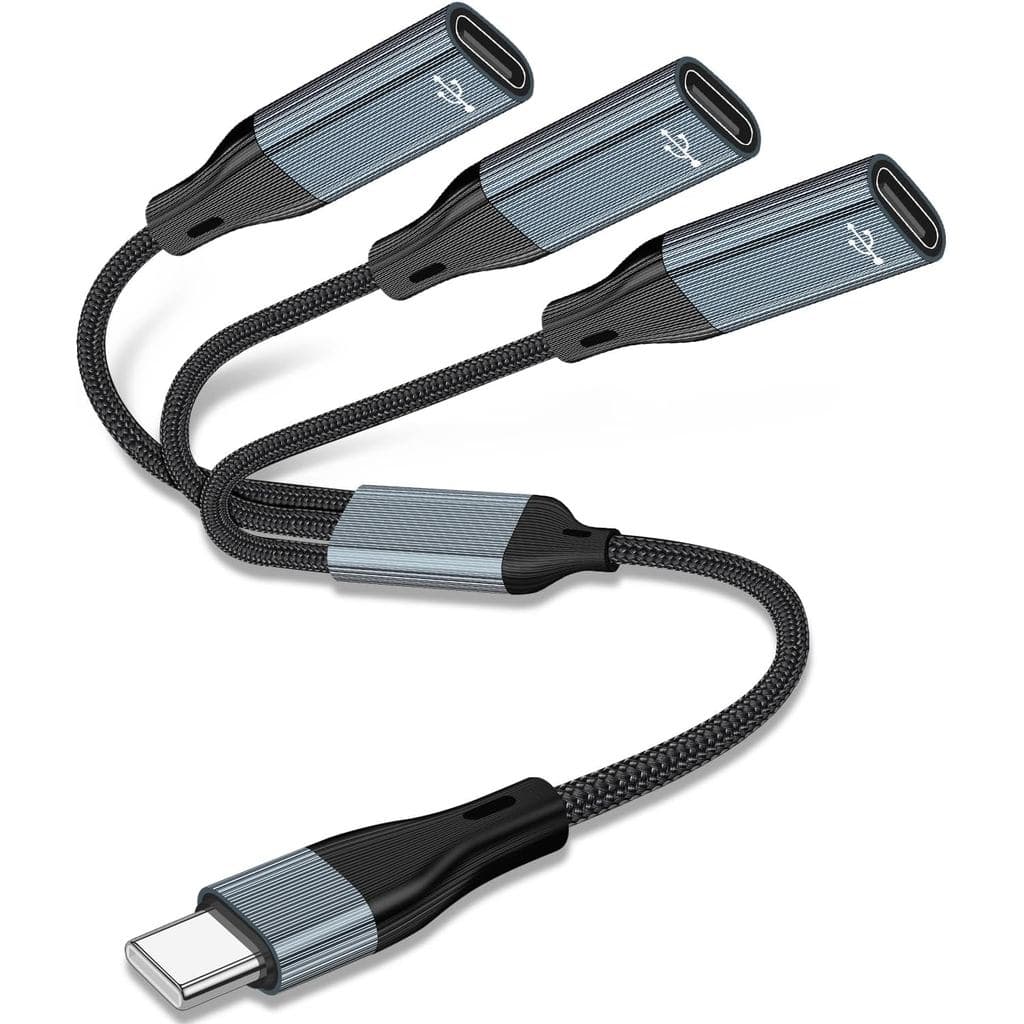 Cabo Divisor Azddur USB C para 3 USB C Fêmea, Conversor de Fone de Ouvido, Divisor OTG com Transferência de Dados, Compa