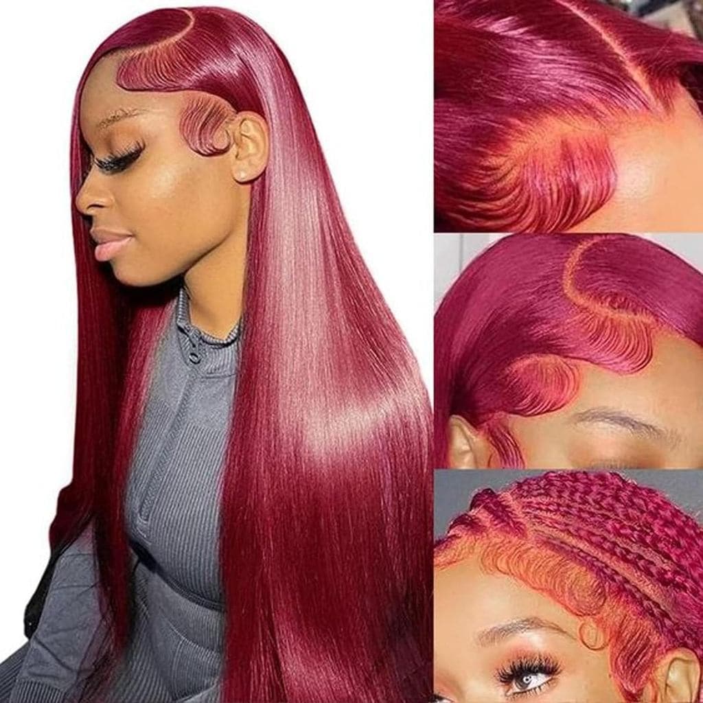 Peruca de Cabelo Humano Borgonha 13x6 HD Lace Front Lisa 180 Densidade 28 polegadas |   100% Cabelo Humano com Linha Cap