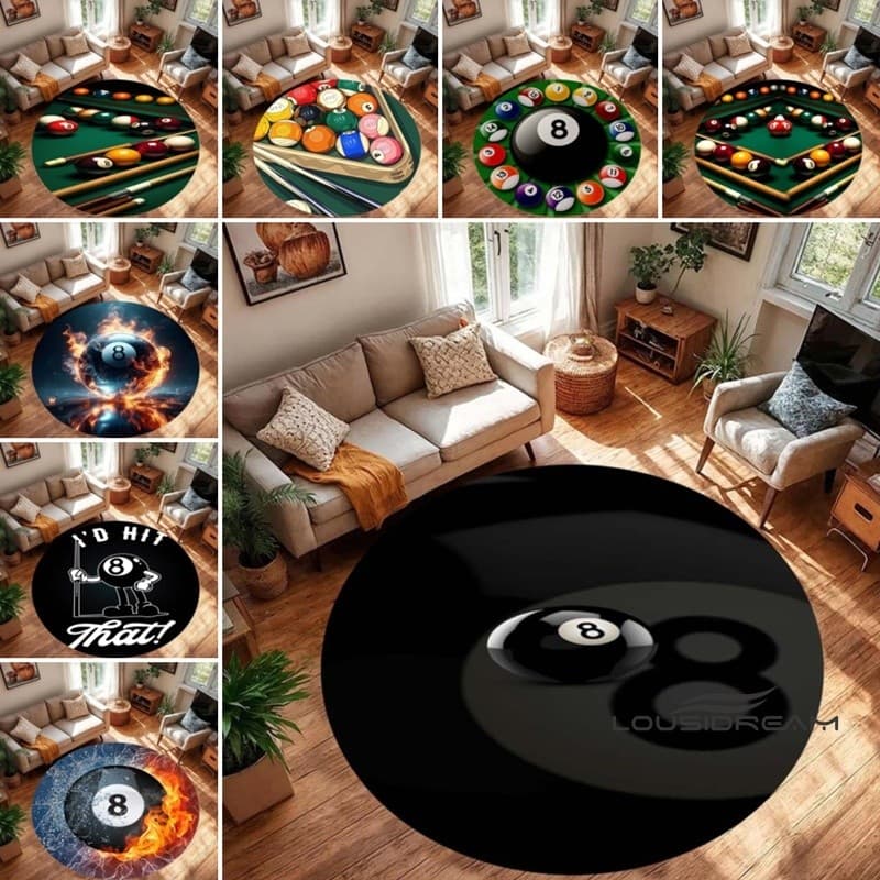 Preto 8 bilhar criativo tapete redondo sala de estar quarto cabeceira cadeira do computador tapete decoração única tapet