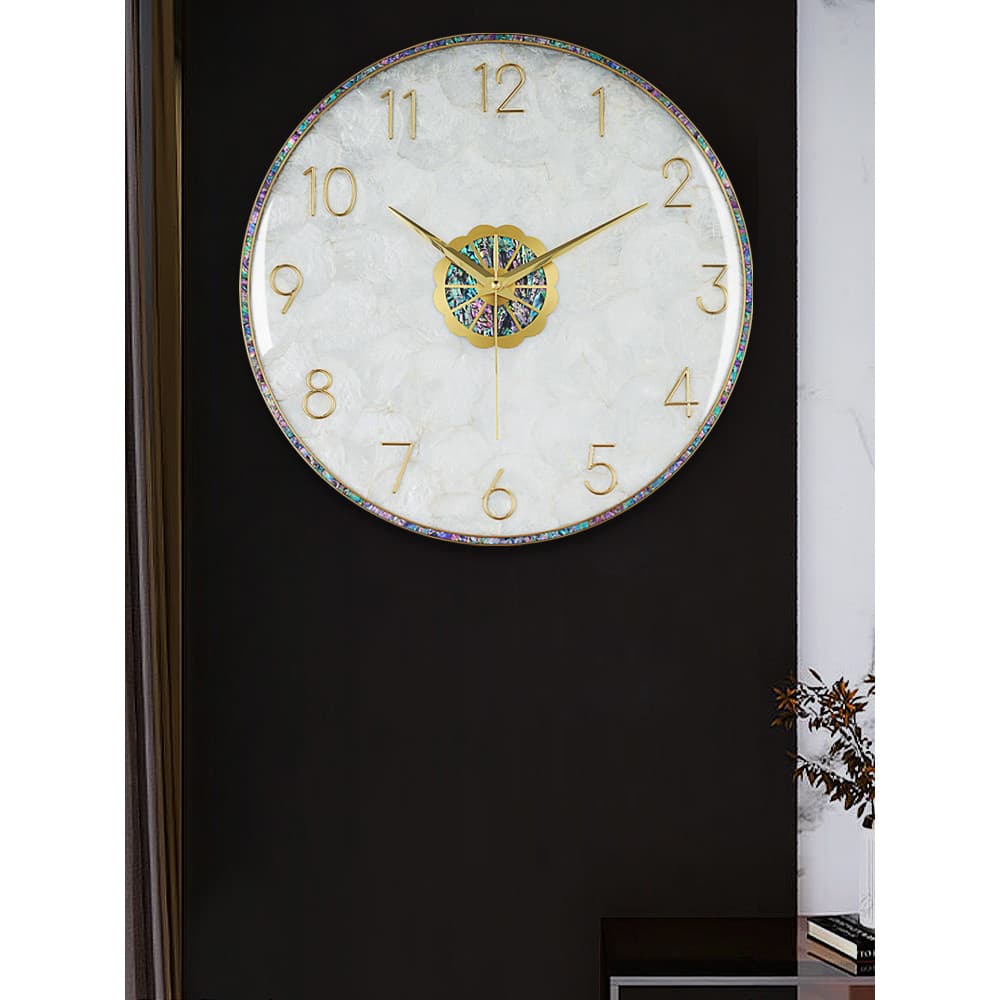 Luz de luxo moderno relógio parede sala estar casa concha bronze decoração relógio parede criativo quartzo HW8111