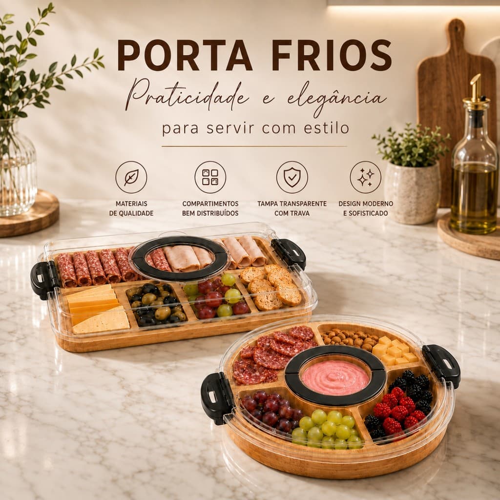 Petisqueira Bambu C/Tampa Porta Frios mesa posta acrílico aperitivos queijos bandeja café cama manhã