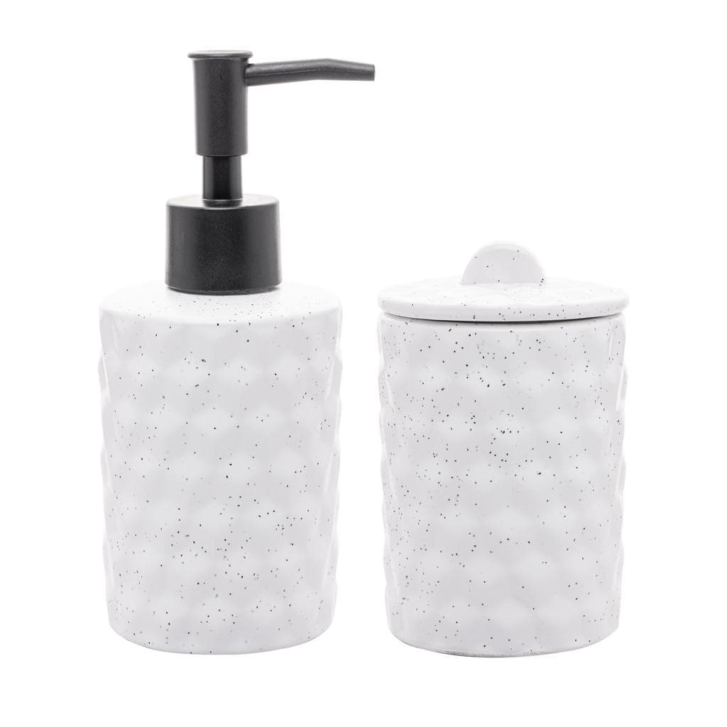 Kit Banheiro Lavabo Cerâmica Lyor Cube 2 Peças Porta Sabonete Líquido 300ml e Porta Objetos Granilite