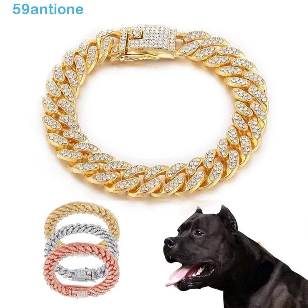 ANTIONE Corrente Para Animais De Estimação Acessórios Personalizados De Luxo Cães De Metal Colar De Combate Fotos