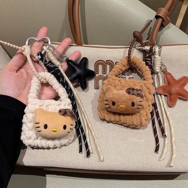 Bolsa de moedas de pelúcia com orelha de gato fofa, Mini bolsa de armazenamento de fone de ouvido, chaveiro, pingente, e