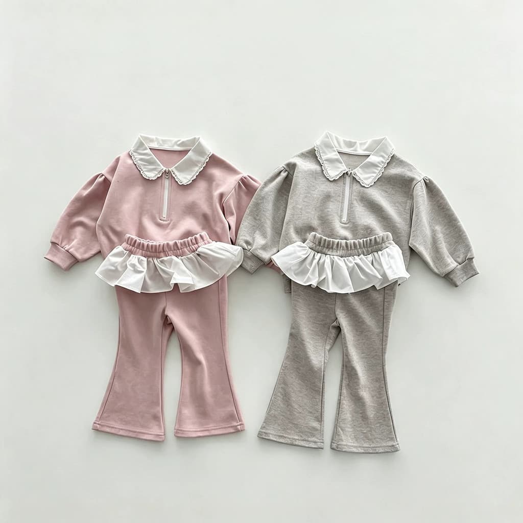 Meninas primavera outono estilo versão coreana lapela moletom terno de duas peças bebê solto Casual roupas infantis moda