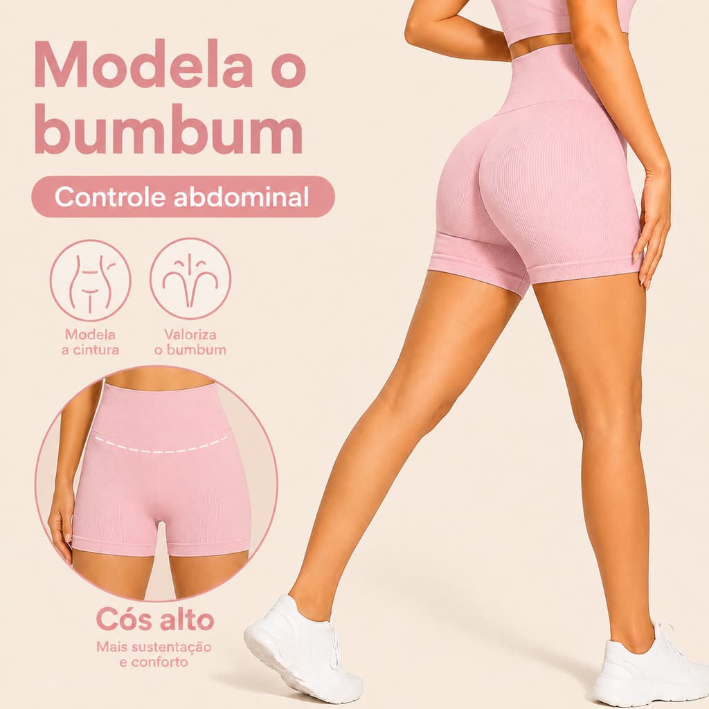 Short Legging Feminino Cintura Alta Sem Costura Modeladora Fitness Academia