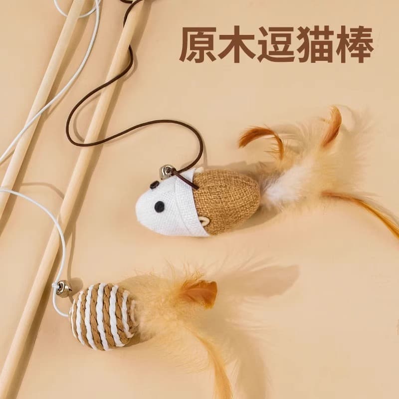 Varinha de brinquedo para gatos se divertirem sozinhos, com um pequeno rato com sino, durável e mastigável, um produto p