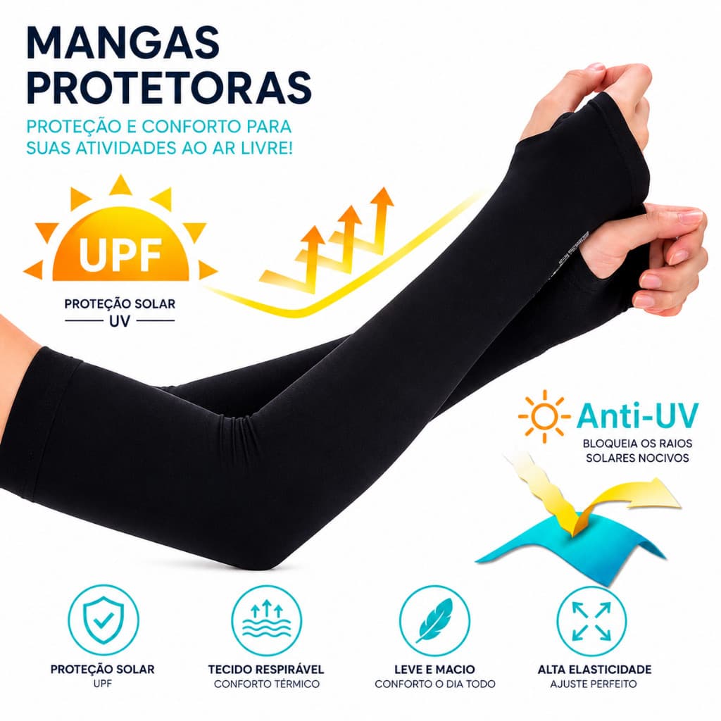 1/2/3 Pares Manguito Proteção Solar UV Fina Braço Seda Masculina Feminina Respirável 40cm