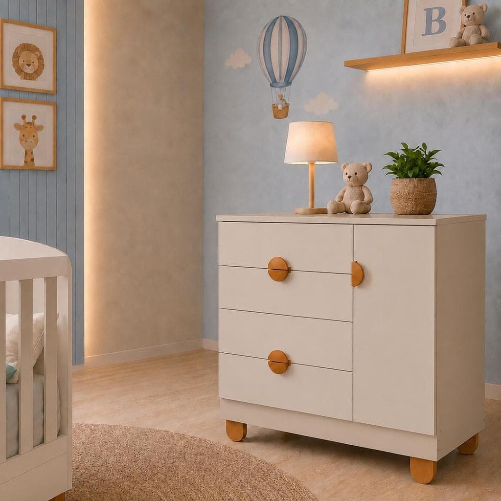 Cômoda Sapateira Infantil Apolo 4 Gavetas 1 Porta para Bebê