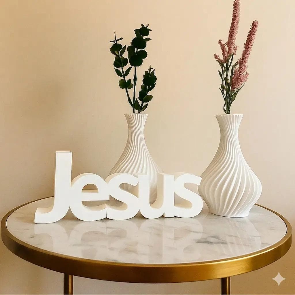 Kit Decorativo Vaso Palavra Jesus para Sala Mesa Enfeite para sua casa