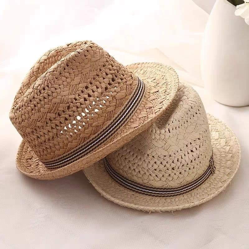 Chapéu de Jazz pai-filho na moda chapéu britânico Tian masculino de palha panamá crianças praia chapéu de sol 8.7