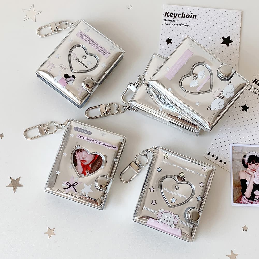 Ins estilo coração oco álbum de fotos ID livro de armazenamento de fotos, Mini pingente de mochila, K-POP estrela perseg