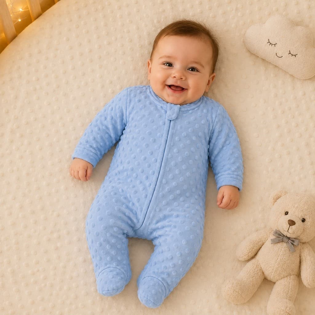 Macacão Bebê Pipoquinha Sem Capuz Fleece Frio Com Zíper 1 Peça