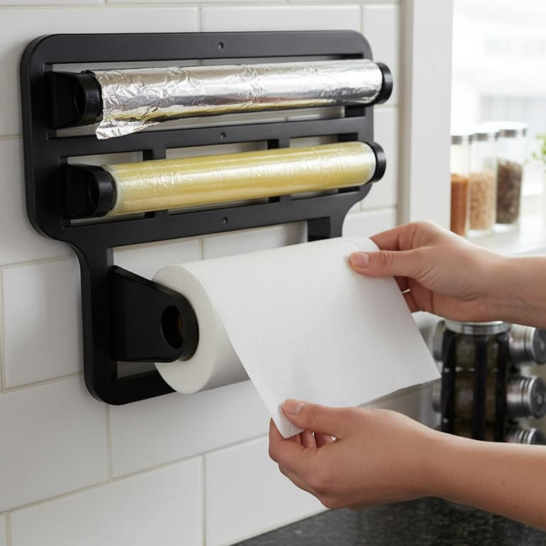 Suporte Triplo Porta Papel Toalha Aluminio Rolos Para Cozinha