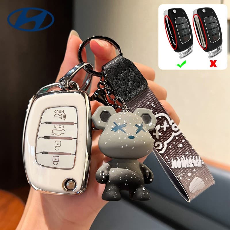 Nova Capa para Chave de Carro Hyundai Compatível com HB20 19-22/Creta/2018, Chaveiro de Urso em TPU XR0G