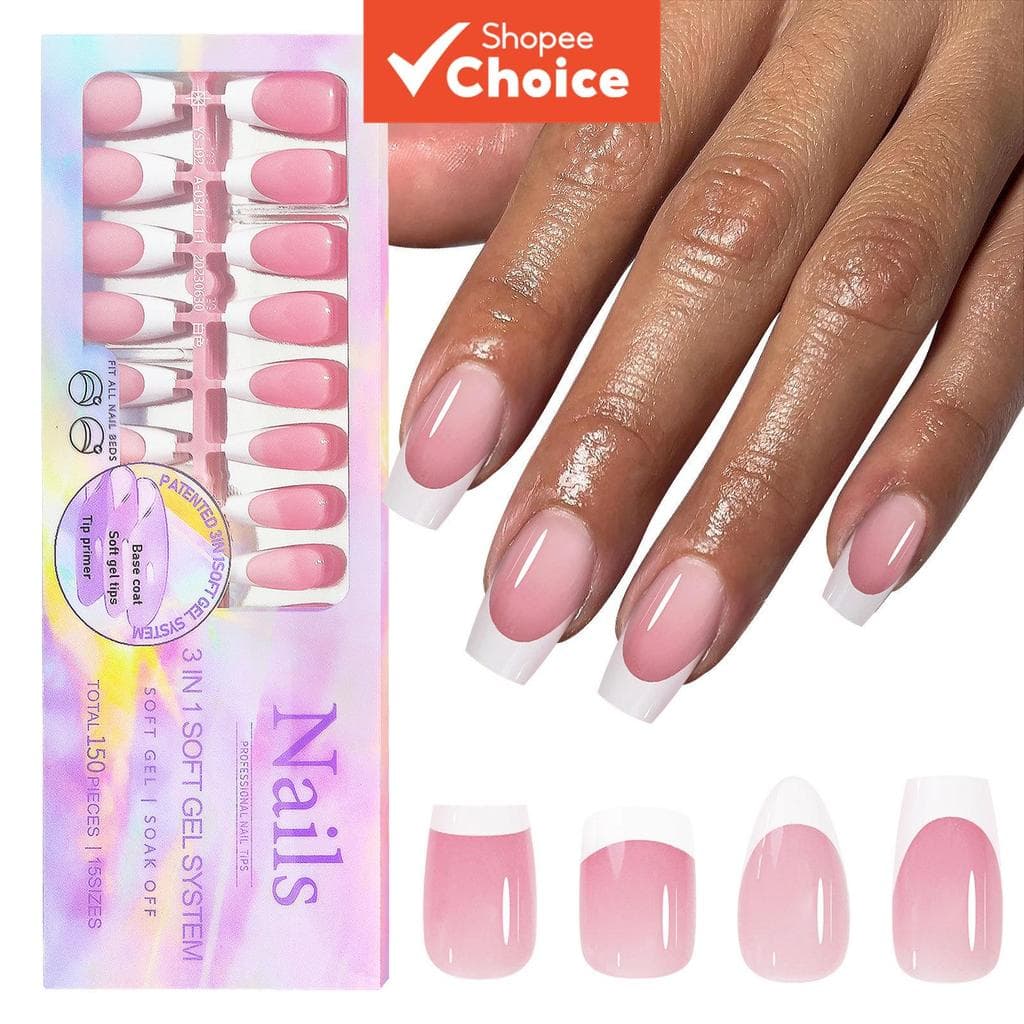 Prensa Francesa para Unhas, Pontas Falsas Removíveis Sem Costura 150 Unidades, Kit de Manicure DIY