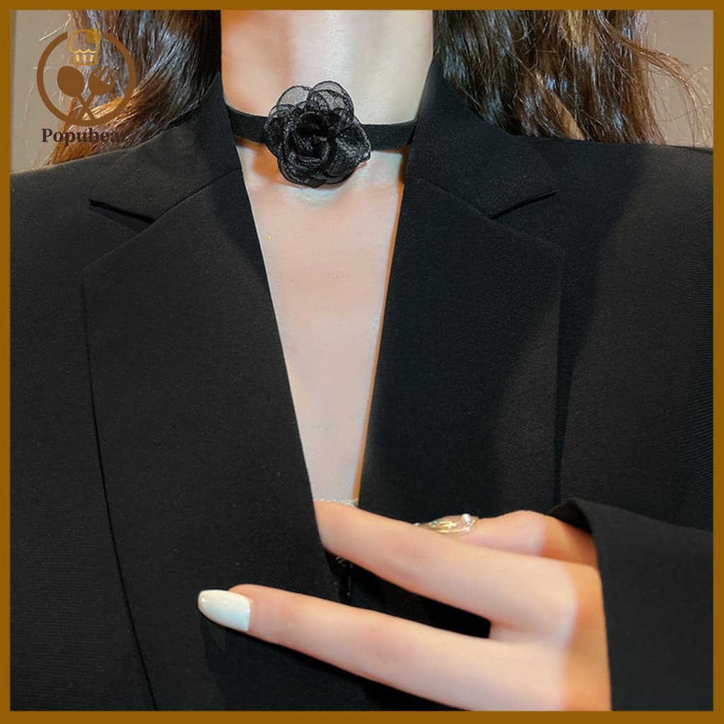 Adjustable Necklace Mesh Elegant Punk Goth Choker for Women Lace Camellia Design Stylish Short Jewelry Gift Trendy for S