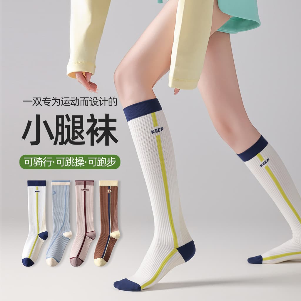 Meias femininas de compressão para panturrilha, meias esportivas com Design de linha de correspondência de cores, meias