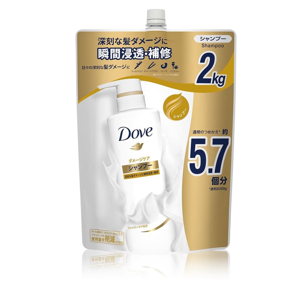 Refil de Shampoo Dove, Grande Capacidade 2kg, Cuidado com Danos [Exclusivo Amazon.co.jp]