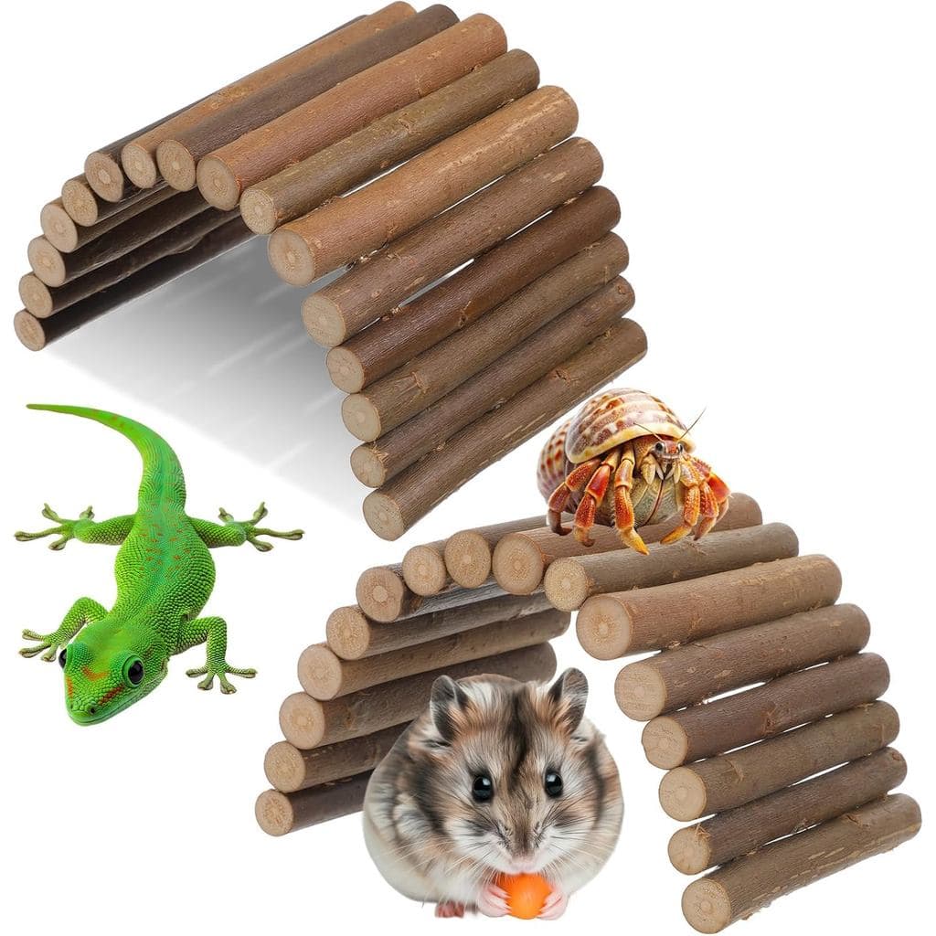 Natural Wood Hideout Hamster Bridge Tunnel Ladder Hamster Cage Accessories Small Animal Molar Chew Toys Reptile Tank Hab