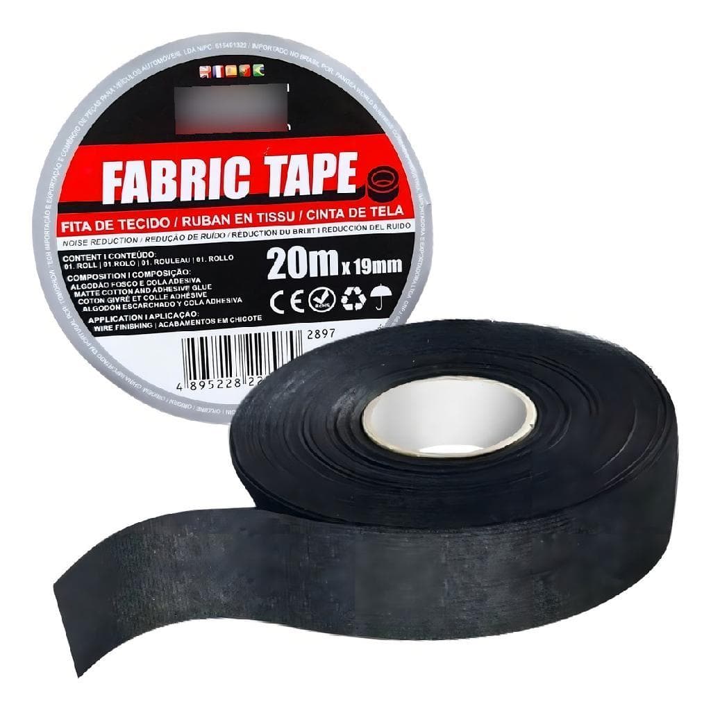 Fita Adesiva De Tecido Para Chicote 19mm X 20m Svart