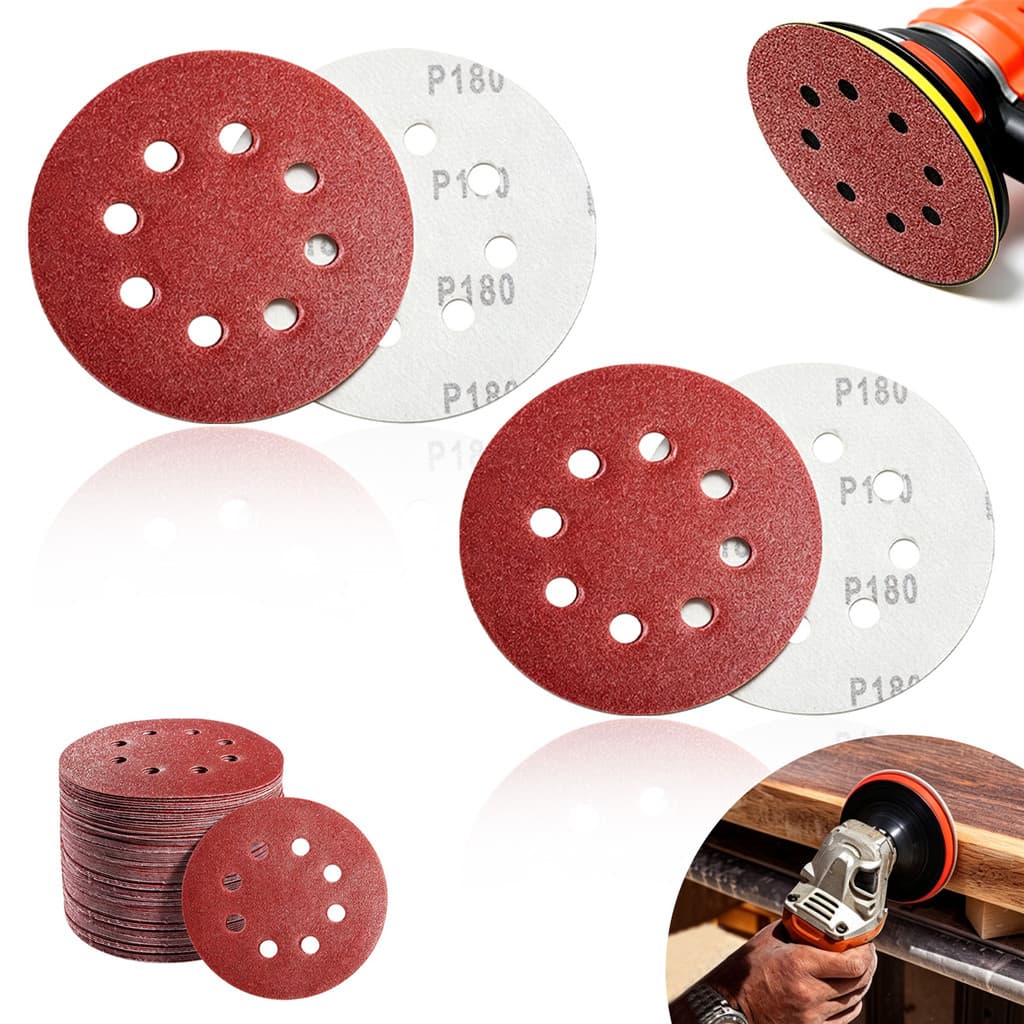 Kit 30 Peças Disco de Lixa 125mm com 8 Furos para Lixadeira Roto Orbital Pluma Grãos Sortidos Variados