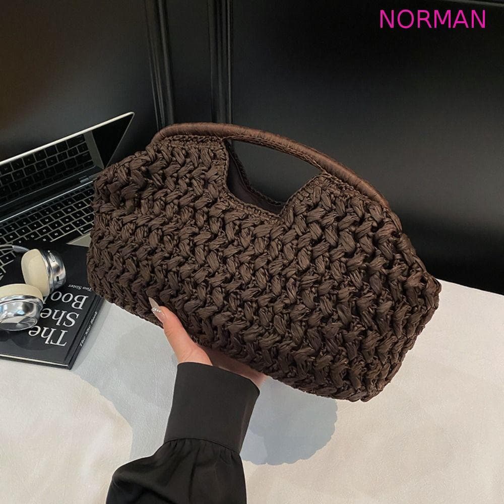 Bolsa De Palha NORMAN , Tecido Meia Lua De Grande Capacidade , Moda Casual Grama Simples Tecer Sacola Feminina