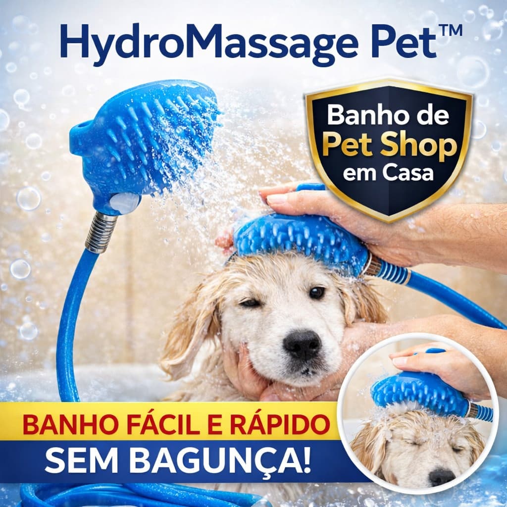 Escova Massageadora com Mangueira para Banho de Cachorro e Gato Lava, Massageia e Remove Pelos 2 em1