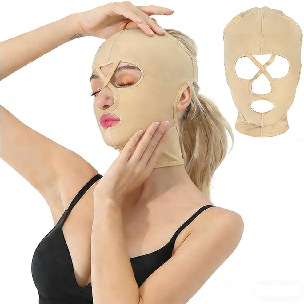 Máscara de Compressão Facial Posterativa, Suporte Ajustável para Queixo e Pescoço, Suporte para Lifting Facial para Recu