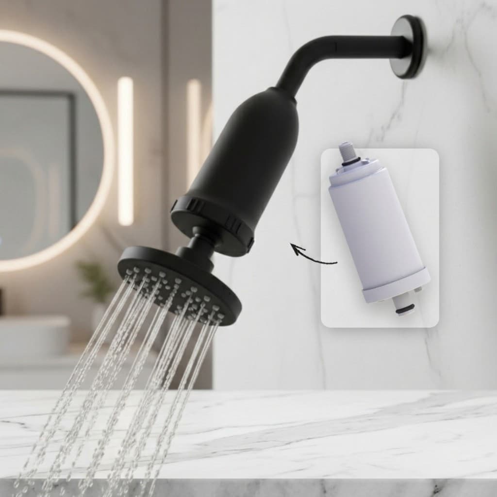Ducha Com Filtro Purificador De Agua De Parede Articulada Anticloro Banho Saudavel E Minimalista
