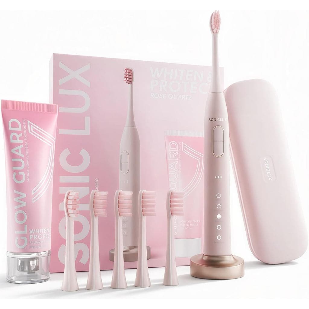Sonic Lux ™   Escova de Dentes Elétrica Rosa para Adultos – Escova de Dentes Elétrica Sônica Recarregável de Luxo com Es