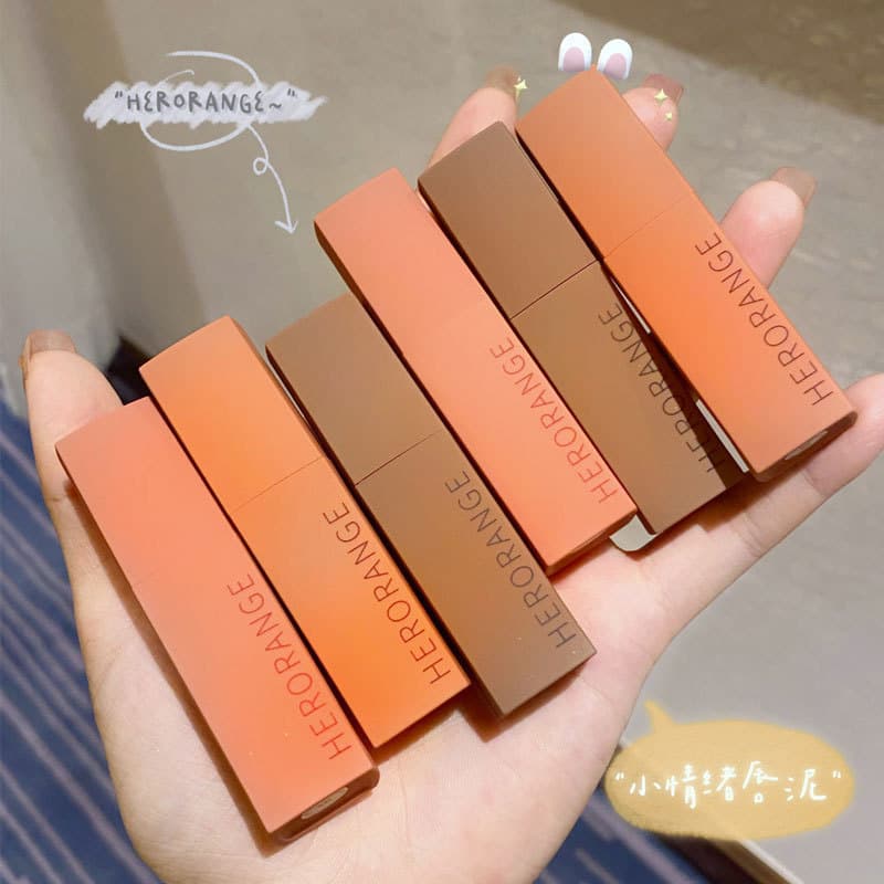 HERORANGE Pequena Lama Labial Emocional Veludo Fosco de Longa Duração Não Fácil de Desbotar Batom Esmalte Labial