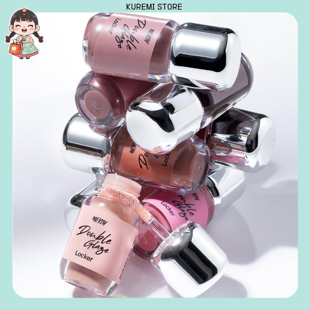 Brilho Labial MERZY Double Glaze Lacquer-Tonalidade Plumping De Alto Para Lábios Volumosos Brilhantes