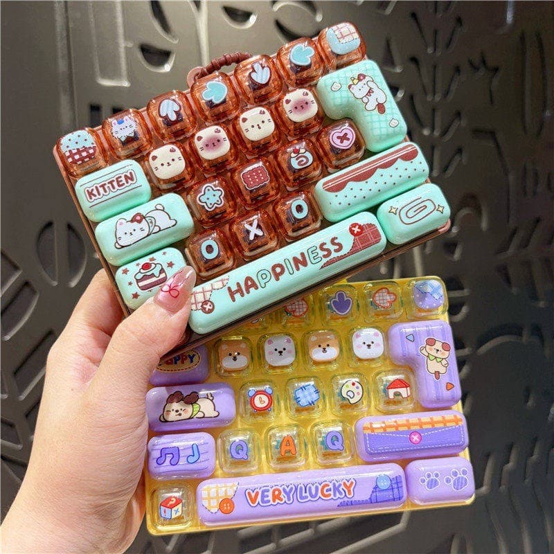 Doce Cor Keycap Chaveiro Bonito Dos Desenhos Animados 26 Teclas Aecompression Teclado Brinquedo Chaveiros Fidgets Clicke