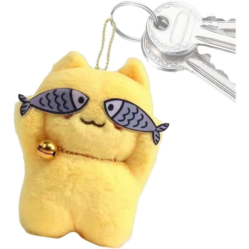 Pingente de bolsa de pelúcia de gato fofo de desenho animado, pingente de chaveiro macio, adequado para chaves de carro.