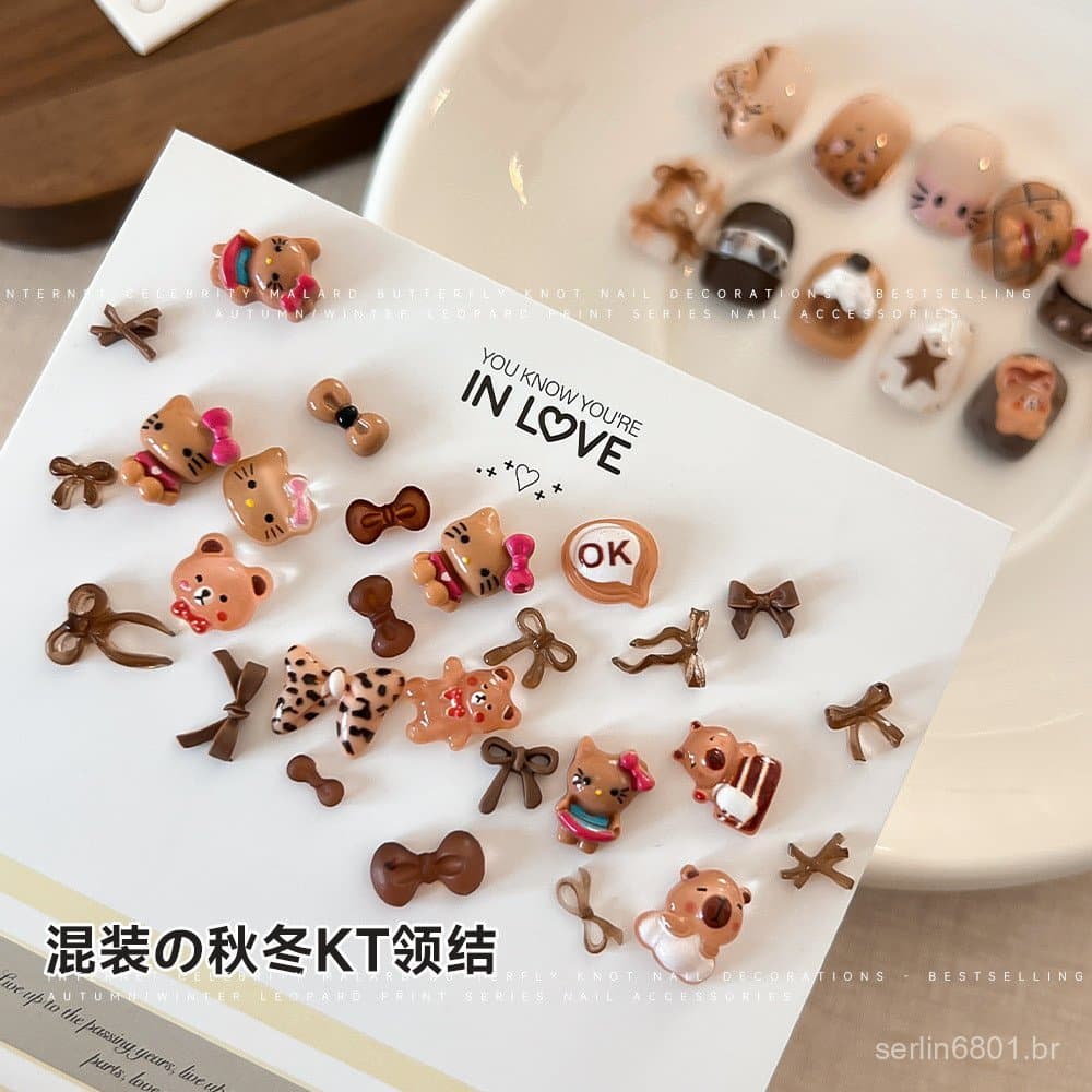 Acessórios de Decoração de Armadura 3D de Desenho Animado Fofo, Laço, KT, Estampa de Leopardo, Gato Alemão, Urso Misto,