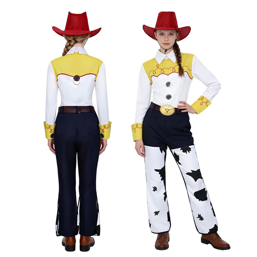 Fantasias de cosplay dos personagens de Toy Story: Woody, Buzz Lightyear, Jessie, fantasia para apresentação de Hallowee