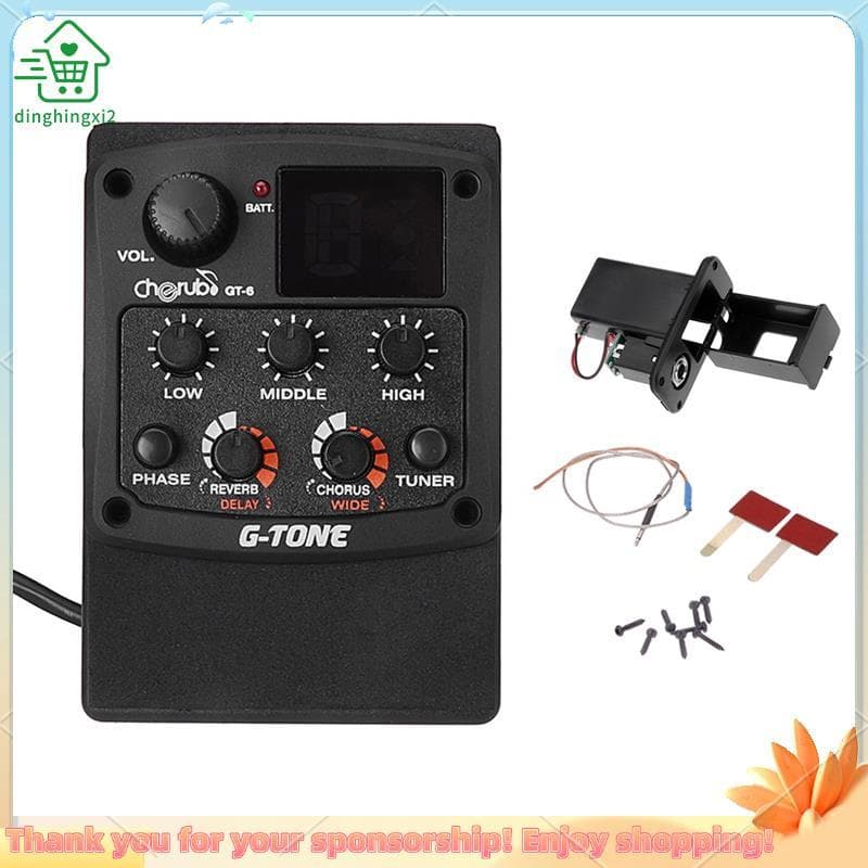 G-Tom GT-6 Guitarra Acústica Pré-Amplificador Piezo Captador 3 Bandas EQ Equalizador LCD Sintonizador Reverb Atraso Coro