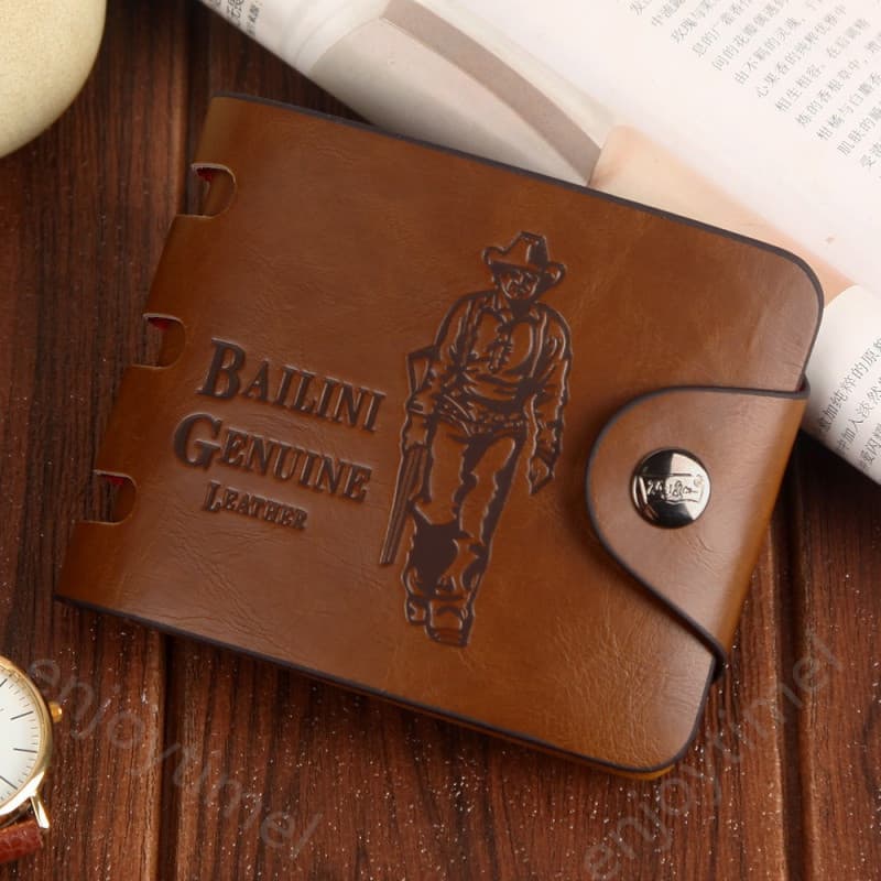 Carteira masculina vintage de couro, com fivela, pequena bolsa clutch vazada, porta-cartões, porta-moedas Q8SN