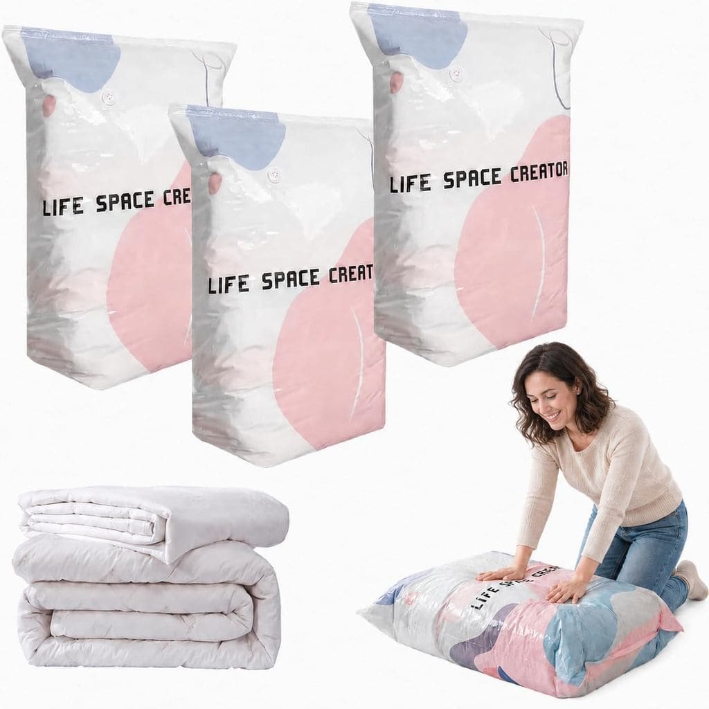 Pacote Com 3 Sacos De Armazenamento A Vácuo Sem Bomba , Grandes Que Economizam Espaço Em Cubo 3D | Pressione O Ar ; Espa