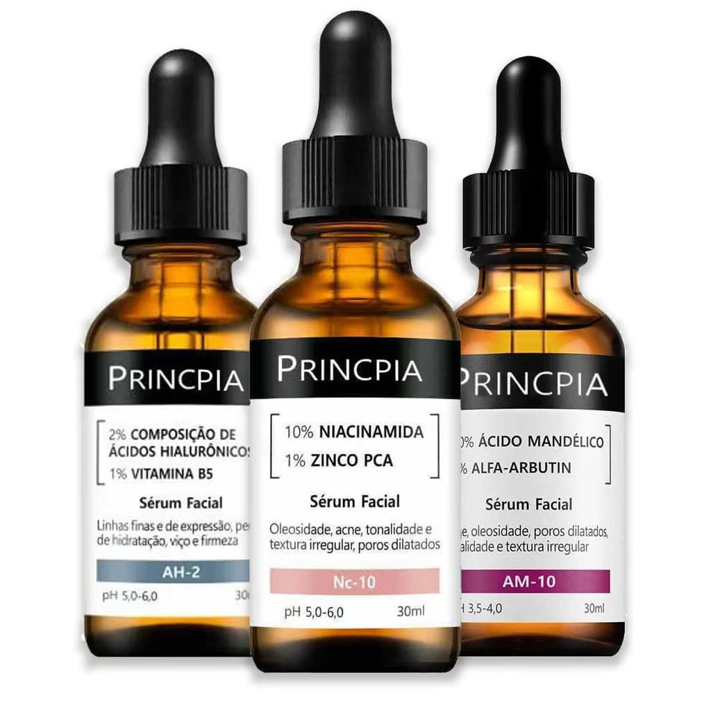 Trio Hidratação e Anti Manchas c/ Sérum Niacinamida Nc-10 + Mandélico AM-10 + Ácidos Hialurônicos AH-2